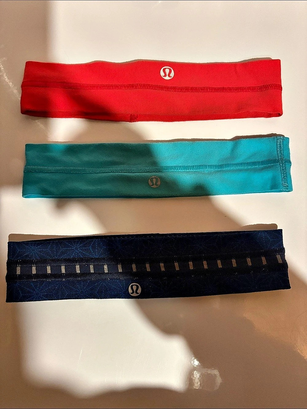 lululemon Fly Away Tamer Headband 3-Pack Red & Blue